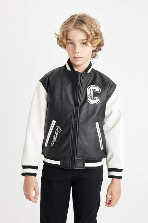 Водоотталкивающий бомбер для мальчиков с воротником-стойкой - Defacto фото 3