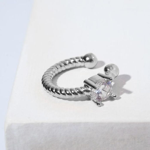 Серьга Кафф драгоценность, цвет белый в серебре - Queen fair фото 2