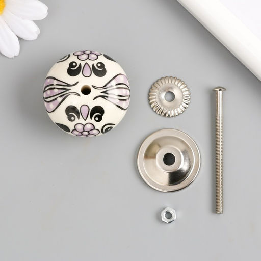 Ручка для шкатулки керамика, металл «Сиреневые цветы», 4.1×4.1×6 см