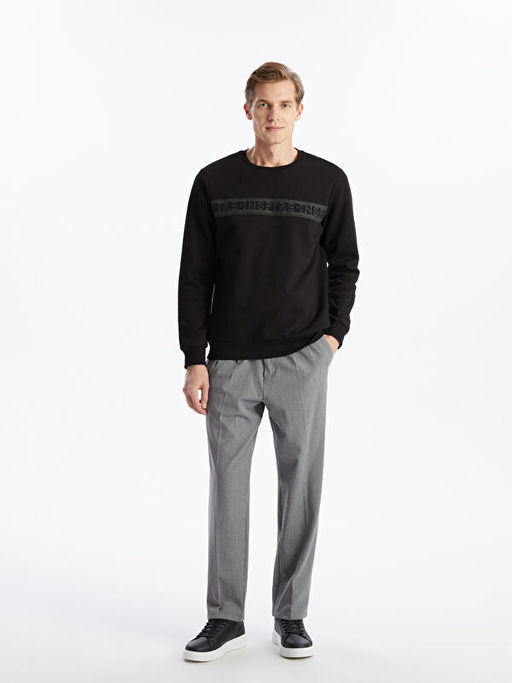 Bisiklet Yaka Bask?l? Erkek Kal?n Sweatshirt