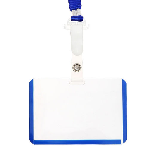 Бейдж - карман горизонтальный пластиковый, внешний размер 100×68 мм, внутренний размер 85×54 мм, лента 80×1.2 см, синий