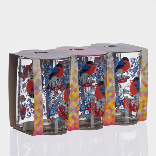 Набор стаканов новогодний «Снегири на рябине», 230 мл, 6 шт., стекло