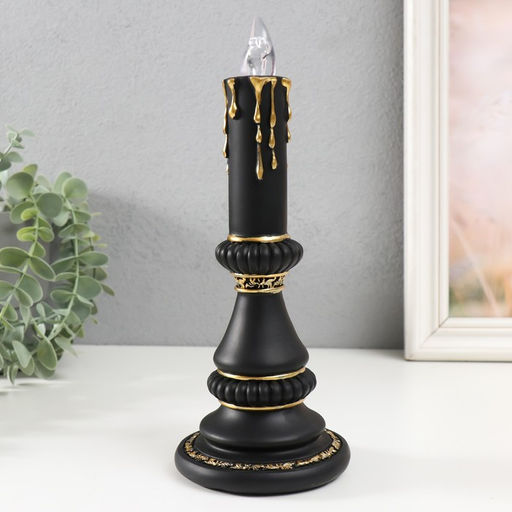 Световая фигурка полистоун «Свеча светодиодная», LED, 2×LR=44, чёрный с золотом, 10×10×24.5 см
