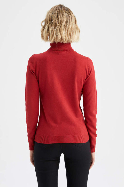 Очень мягкий красный свитер с водолазкой и кашемировым фактурным рисунком - Defacto фото 6