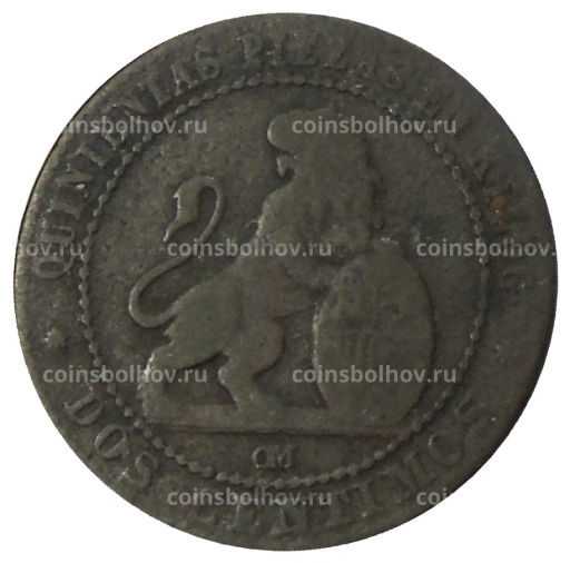 Монета 2 сентимо 1870 года Испания