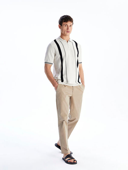 Polo Yaka K?sa Kollu ?izgili Erkek Triko Kazak