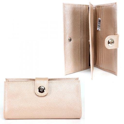 Портмоне женское Croco-ПР-971 с хлястиком натуральная кожа 4 отд, 17 карм, пудра металлик (234) 237114