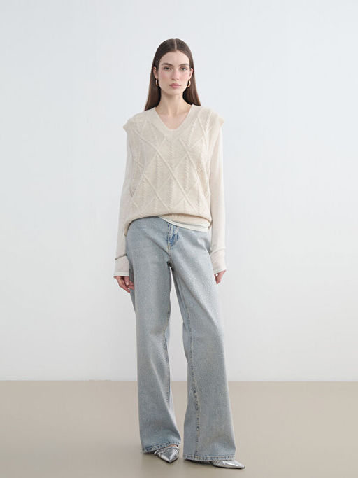 Baklava Desenli Oversize Kad?n Triko S?veter