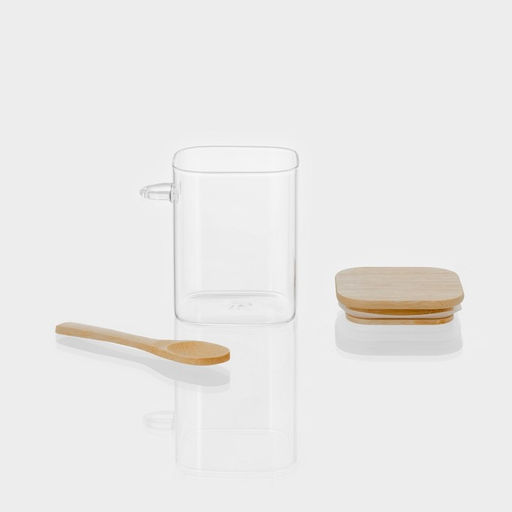 Банка для сыпучих BellaTenero «Эко», 500 мл, 10.5×8.2×10.5 см, с бамбуковой крышкой и ложкой, стекло, прозрачная