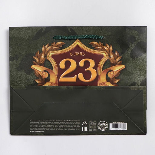 Цена за 3 шт. Пакет подарочный ламинированный, упаковка, С 23 февраля, MS 23?18?8 см
