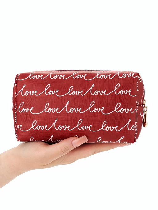 Косметичка на молнии LOVE, женская, универсальная 17.5?6.5?10 см, бордовая