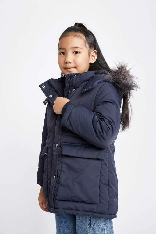 Водоотталкивающая куртка со съемным капюшоном и подкладкой из искусственного меха для девочек, пальто - Defacto фото 8