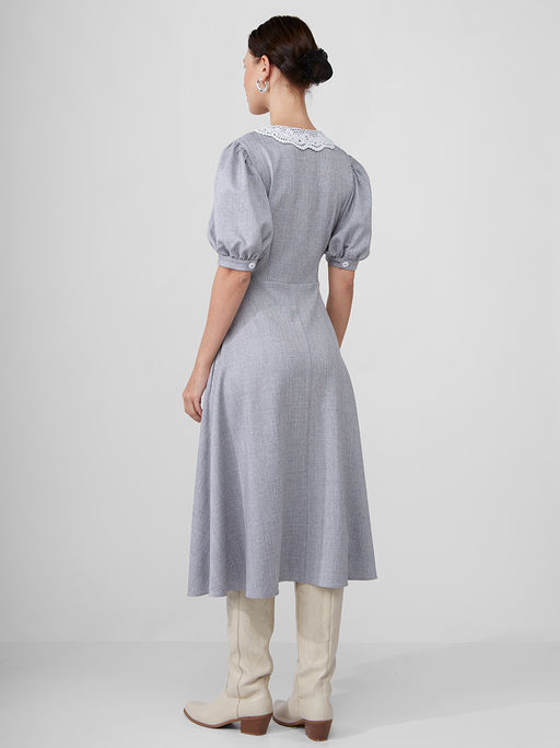 Платье с кружевным воротником OD-888-2 св.серый