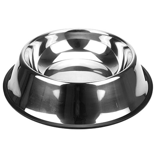 Миска для кормления животных из нержавеющей стали 1,5л, д29,5см, h6,5см, основание ПВХ (Китай)