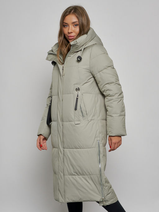 Пальто утепленное молодежное зимнее женское зеленого цвета 52351Z - HULDLUCK фото 10