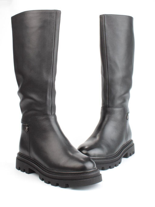 02-FK888-1M BLACK Сапоги зимние женские (натуральная кожа, байка, натуральный мех)