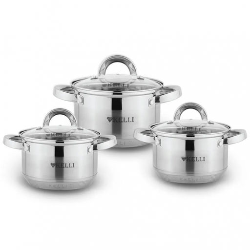 Набор посуды нерж. "Kelli" 3 пр со стекл. крышками, арт. KL-4246 (ШТРИХ КОД НЕ ЗАБИВАТЬ -ДЛ)