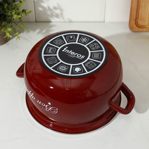 Кастрюля эмалированная «Бордо», 4 л, d=20 см, стеклянная крышка, индукция, цвет бордовый