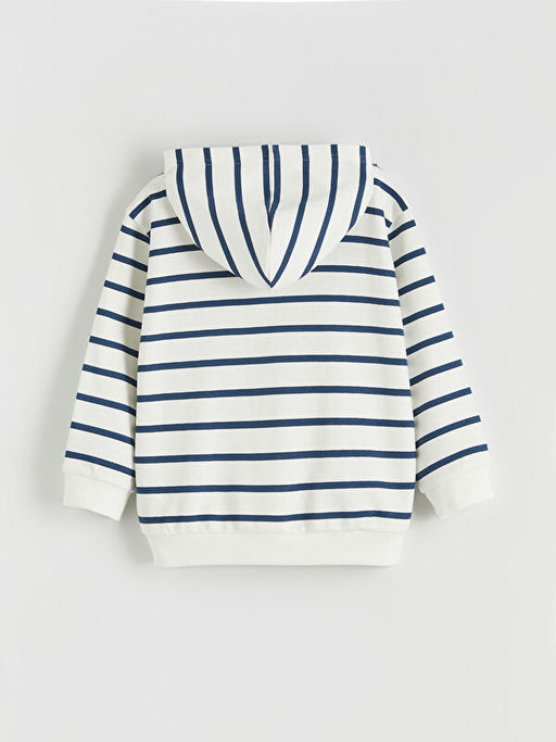 Kap??onlu ?izgili Erkek ?ocuk Fermuarl? Sweatshirt