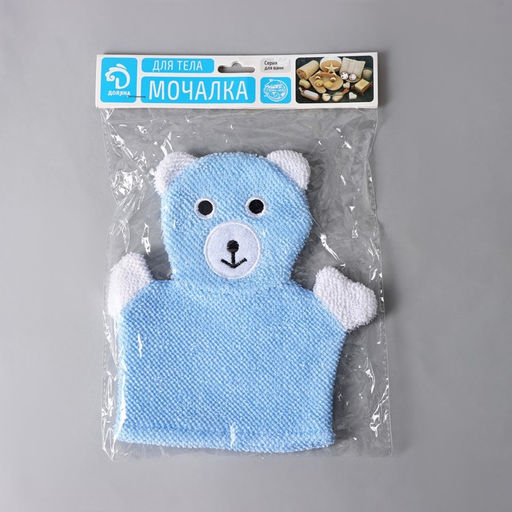 Мочалка варежка детская Доляна «Мишка», для купания, 22 см