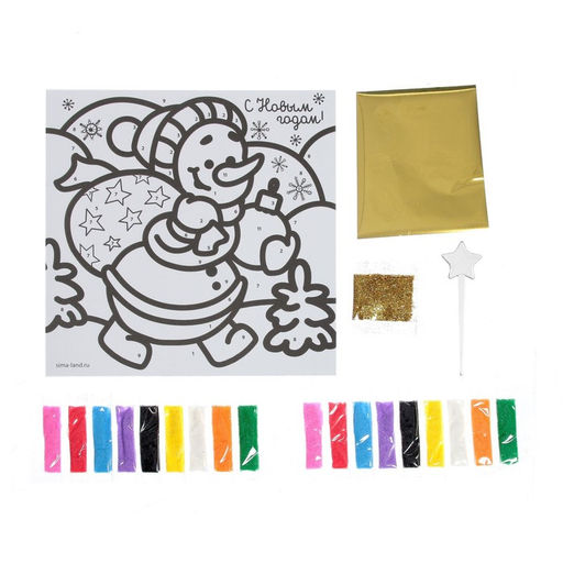 Цена за 2 шт. Фреска блёстками и фольгой на новый год «Снеговик», набор для творчества