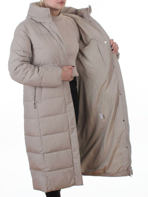 2338 DK. BEIGE Пальто зимнее женское (200 гр. холлофайбер) - Фабричный китай фото 7