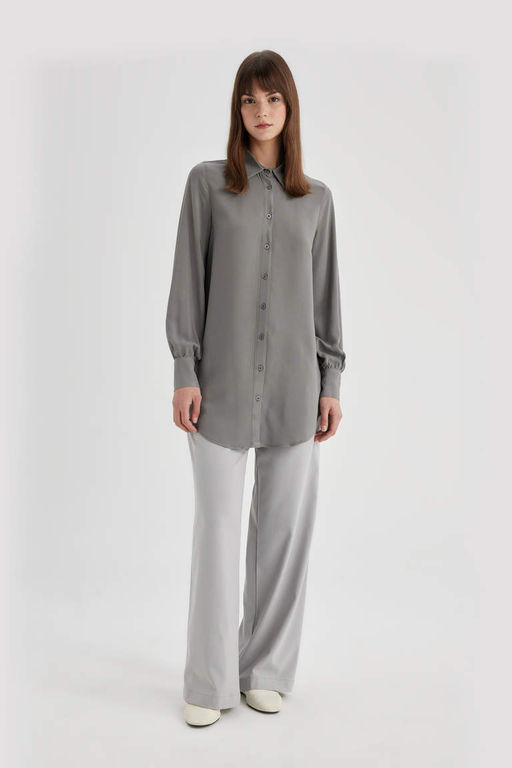 Рубашка-туника стандартного кроя с длинными рукавами - Defacto фото 3