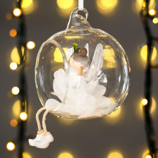 Цена за 4 шт. Фигурка - подвеска «Фея-бабочка, в юбке лепестке пушок, в шарике», ёлочная игрушка, 9×8×10 см