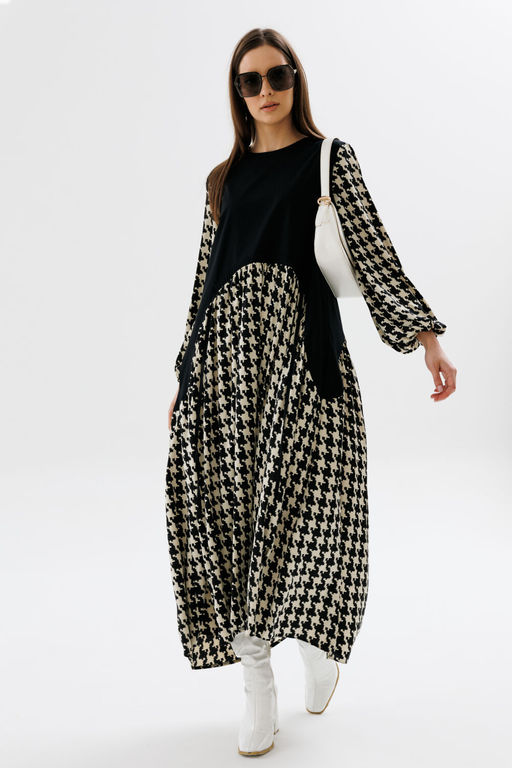 Платье NIKVA н717-2 чёрный+беж гусиная лапка  фото 4