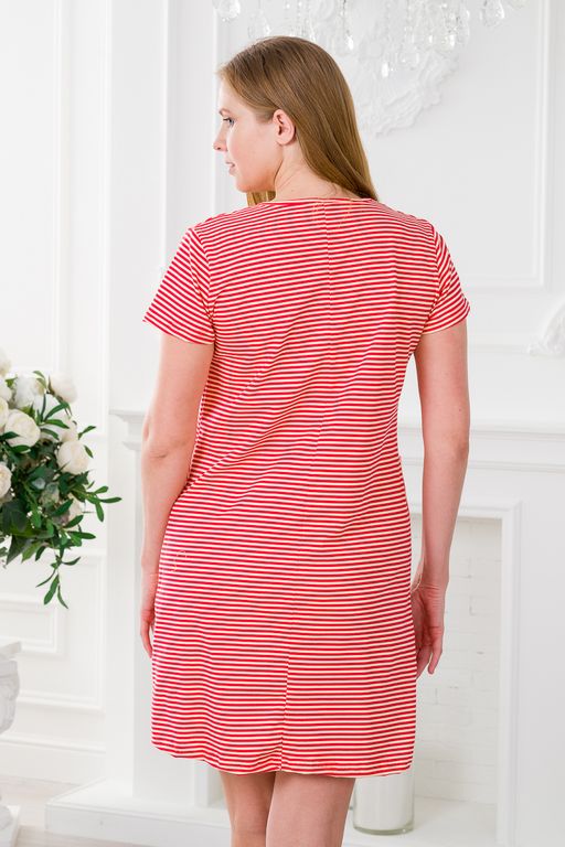 Туника женская из кулирки Руслана красная полоса на бежевом - Амадэль фото 4