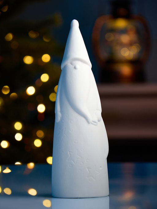 Светодиодная фигура «Дед Мороз в колпаке» 6×5.5×20.2 см, 1 LED, керамика, от батареек LR44×2, свечение тёплое белое