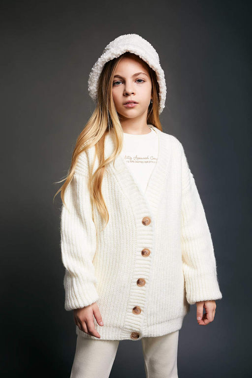 Трикотажный кардиган для девочек с V-образным вырезом - Defacto фото 3