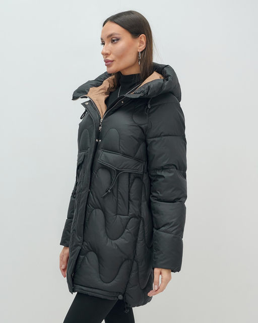 Куртка зимняя женская с капюшоном модная черного цвета 7653Ch - Visdeer фото 4