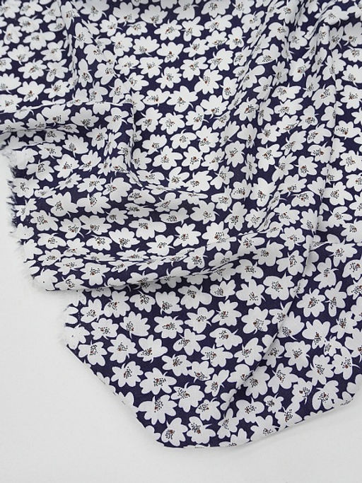 Штапель Цветочная кадриль (белые цветы на чернильном), СОРТ2, ш.1.43м, вискоза-100%, 90гр/м.кв - Купава фото 17