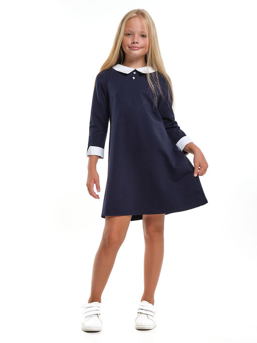 Платье для девочки в школу с белым воротником и манжетами UD 7962 синий - Mini maxi фото 5