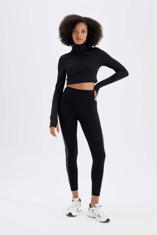 DeFactoFit Футболка узкого кроя с высоким воротником и длинными рукавами на молнии  фото 3