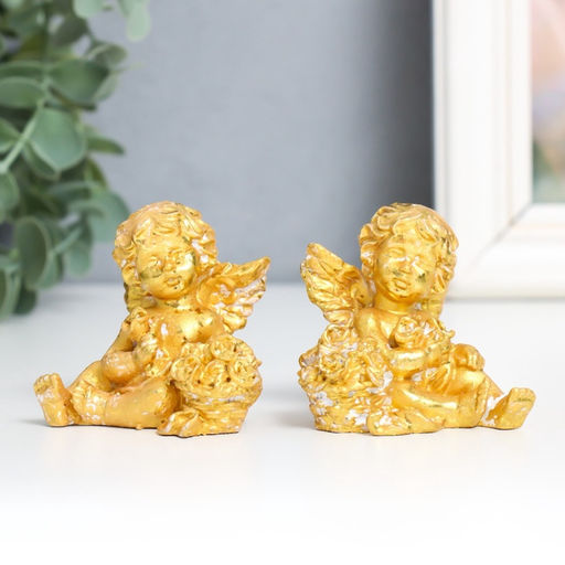 Фигурка полистоун Ангел с розочками, с эффектом старины, 4?5.5?5.5 см, МИКС