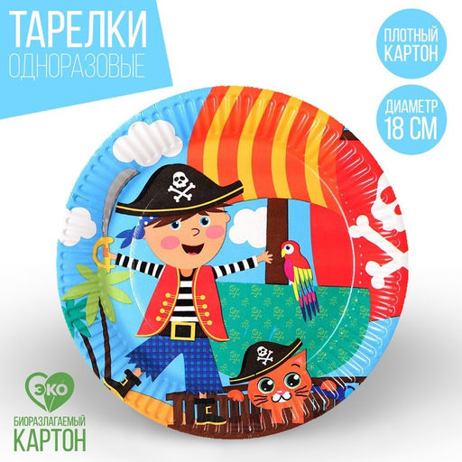 Цена за 10 шт. Тарелка бумажная Пират, 18 см