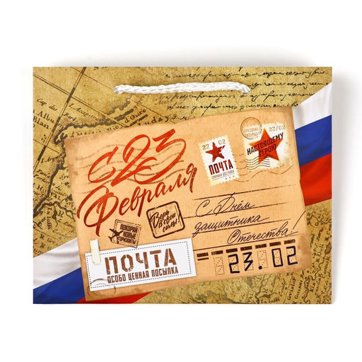 Цена за 3 шт. Пакет подарочный ламинированный «С 23 февраля», S 12×15×5.5 см