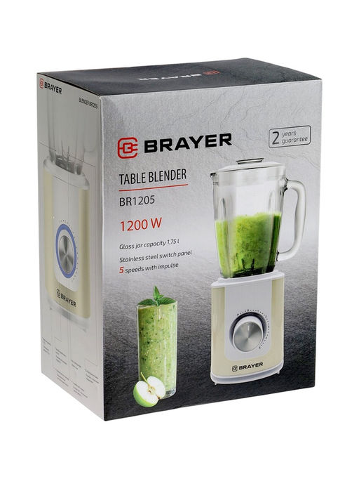 Блендер BRAYER 1205BR, стационарный, 1200 Вт, 1.75 л, 5 скоростей, бежевый