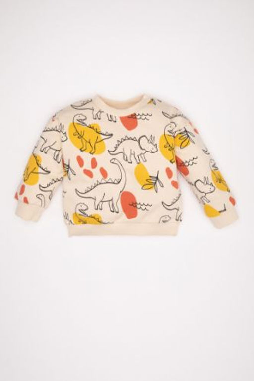 Erkek Bebek Bisiklet Yaka Hayvan Desenli Ici Yumusak Tuylu Sweatshirt