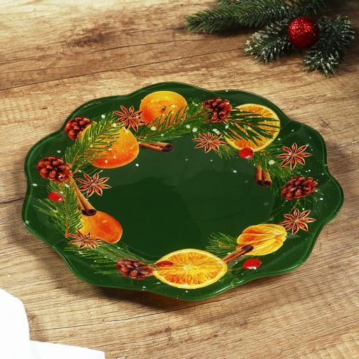 Тарелка плоская новогодняя Апельсины, d=23 см