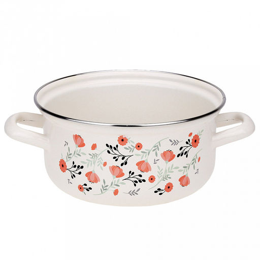 "Blossom" Набор эмалированных кастрюль 2 предмета: 2л, 3л, s0,8мм, форма цилиндрическая, двойной слой эмалевого покрытия, металлическая крышка с пластмассовой ручкой-кнопкой, металлические ручки, нержавеющий ободок (Россия)