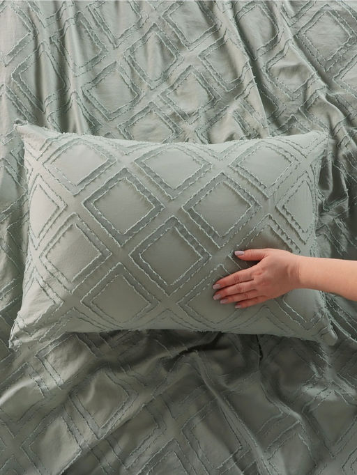 Постельное бельё 2-спальное Тафтинг ромб 175?215 см,200?230 см,50?70 см-2 шт., зелёное, 110 г/м? - Lovelife фото 8