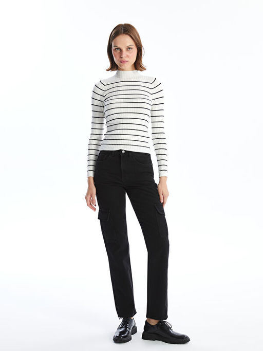 Straight Fit Kad?n Kargo Jean Pantolon