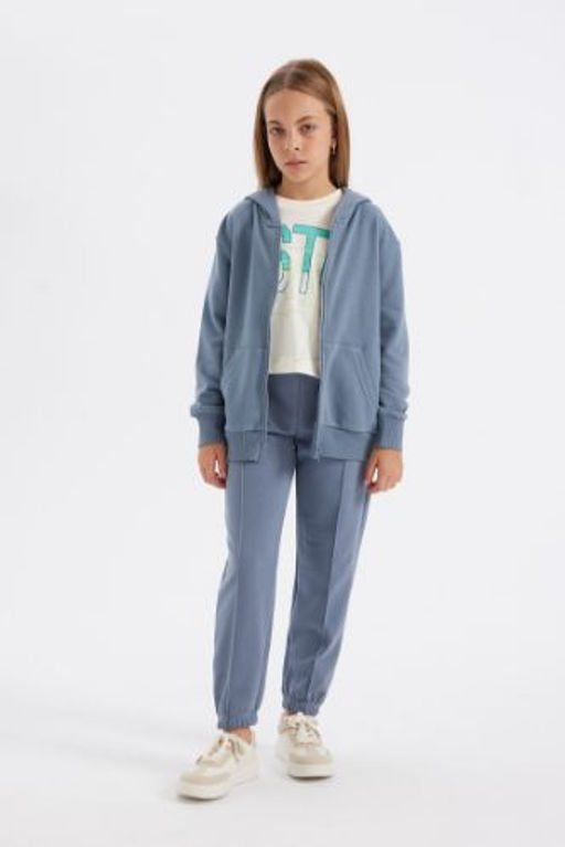K?z Cocuk Gri Standart Fit Beli Pacas? Lastikli Cepli Okul Jogger Esofman Alt?