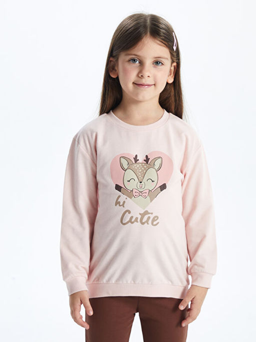 Bisiklet Yaka Uzun Kollu Bask?l? K?z Bebek Sweatshirt - Waikiki фото 4