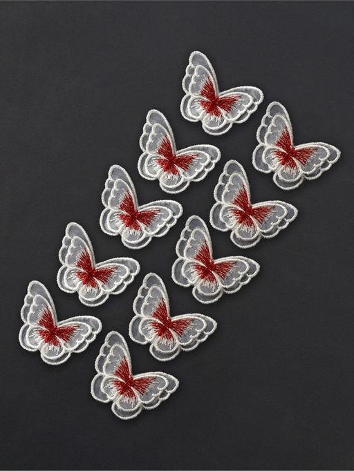 Аппликация для одежды «Бабочка», текстильная, 5×4 см, 10 шт., красная, белая