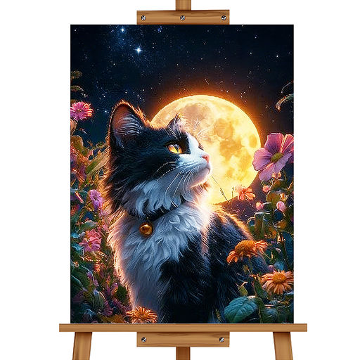 Мозаика алмазная "Черно-белый котик" (светится в темноте) 30*20 см.