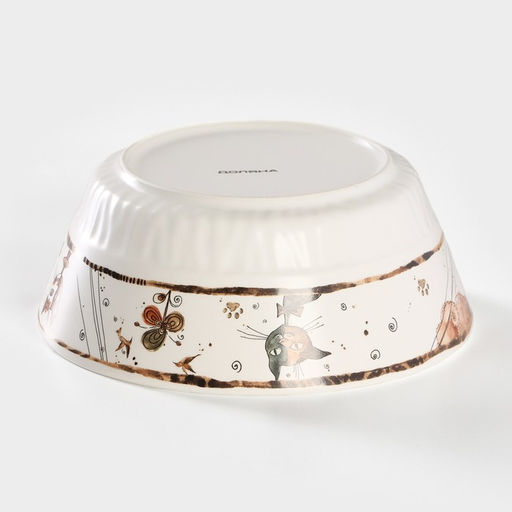 Салатник Коты-аристократы, 1 л, d=18 см, фарфор, белый - Доляна фото 3